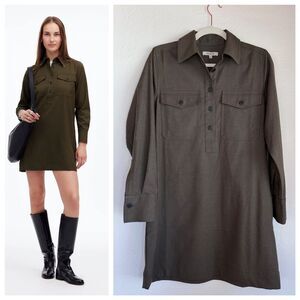 NWT Madewell Women's Button-Up Mini Shirtdress in Dark Olive Melange Size Small